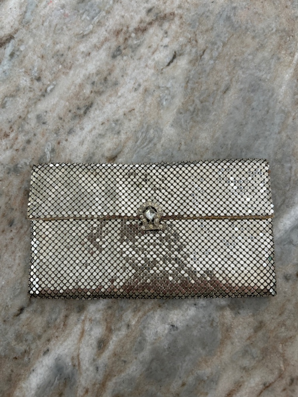 Vintage Whiting & Davis Silver Mesh Evening Bag Silver w/cubic zirconia closure